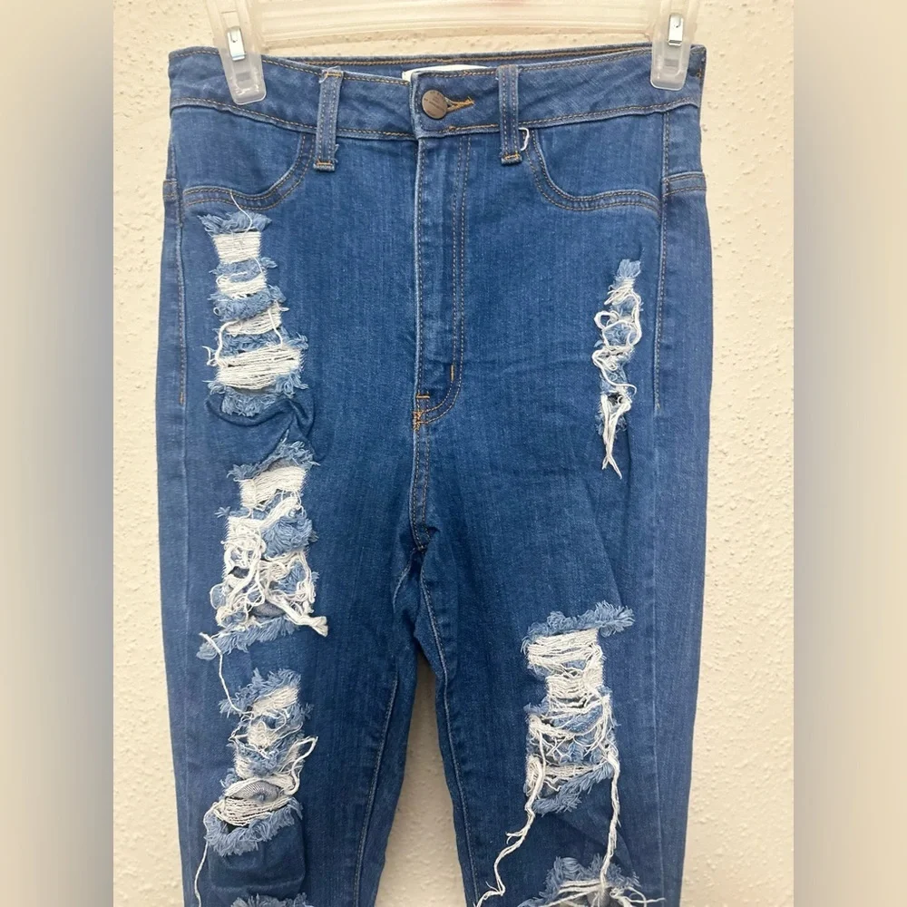 Aphrodite Blue Flare Distressed Jeans - Picture 5 of 6